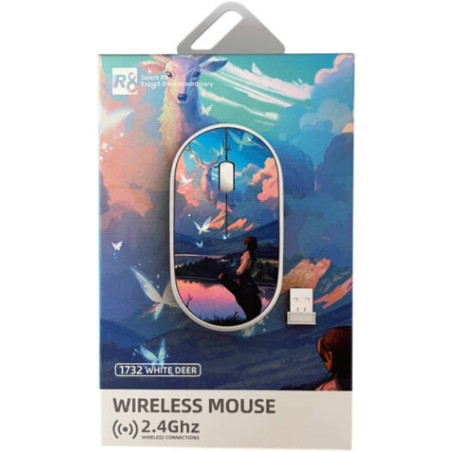 R8 1732 Wireless Mouse White Deer Ergonomic Design